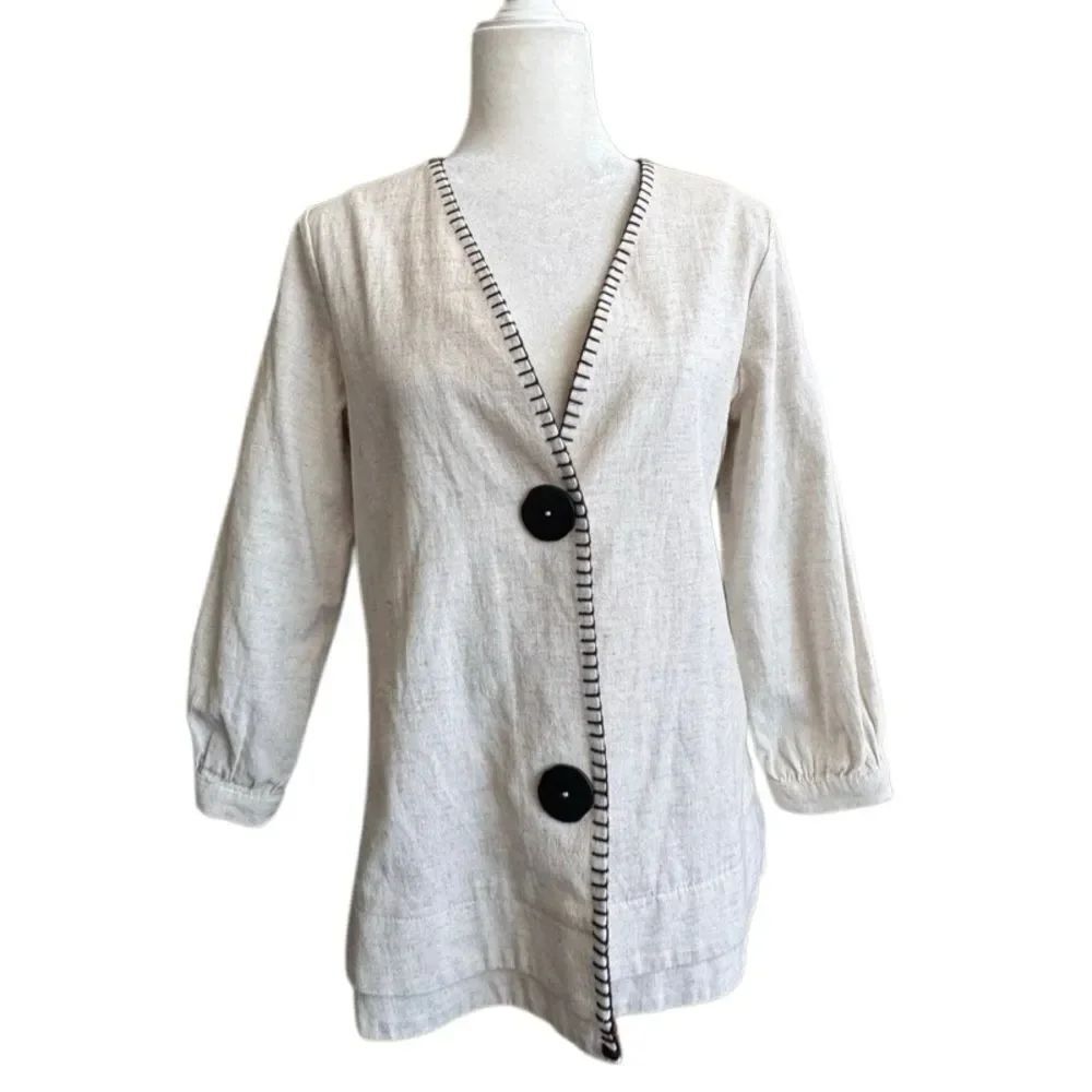 Soft Surroundings MaxineāJacket Beige Black Stitching Sporty SZ XS